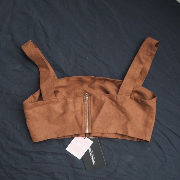 Petite Faux Suede Buckle Detail Crop Top - Picture 2 of 5
